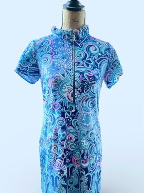 Lilly Pulitzer Blue Multi-Color Short-Sleeve Zip Front One-Piece